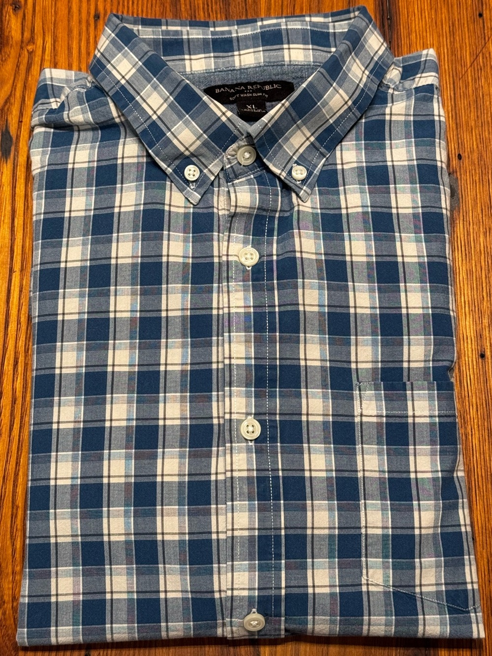 Banana Republic Soft Wash Slim Fit Shirt – Blue Plaid, XL Slim – Excellent